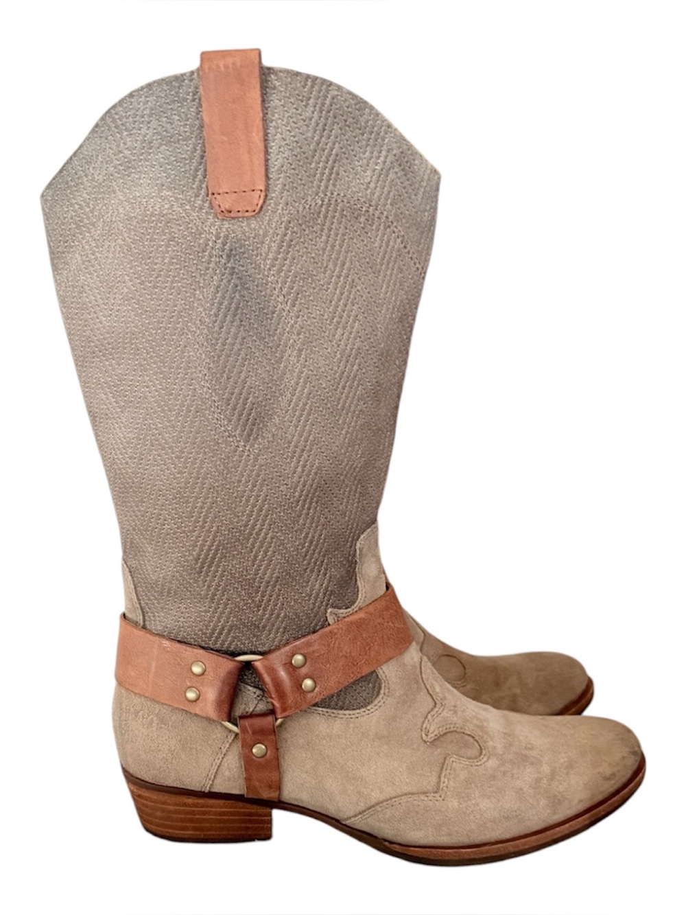 KORK-EASE Alvra Taupe/Grey Suede Harness Boots Size 9 Cowgirl Western Boho